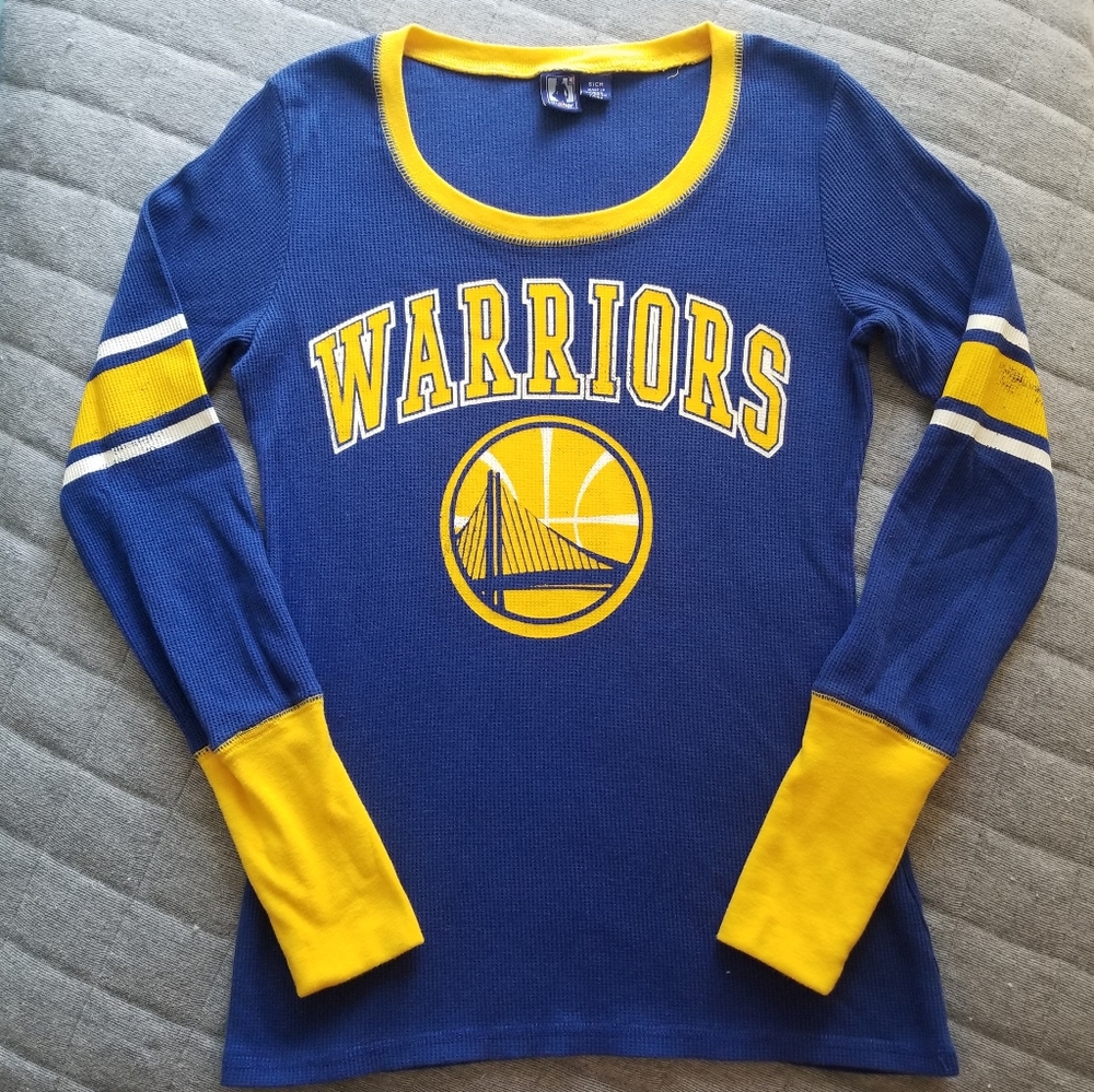 NBA Golden State Warriors Womens Thermal Shirt Long Sleeve Blue Yellow Small EUC